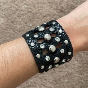 Leather studded snap bracelet